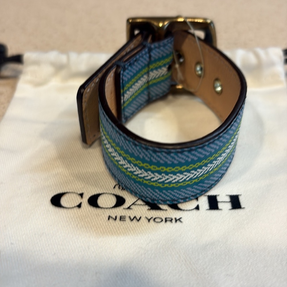 Coach NWOT Blue and Green Patterned Geometric Belt Style Bracelet - Picture 3 of 5